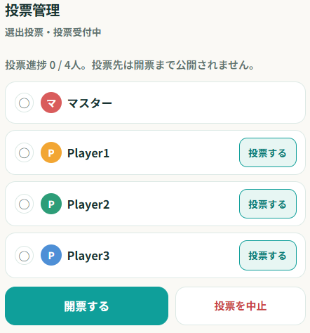 投票管理の画面